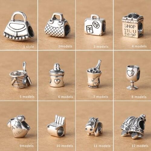 S925 Sterling Silver Fashion Jewelry Lady Bracelet Basic Accessories Creative Stripe Bag Separated Loose Beads