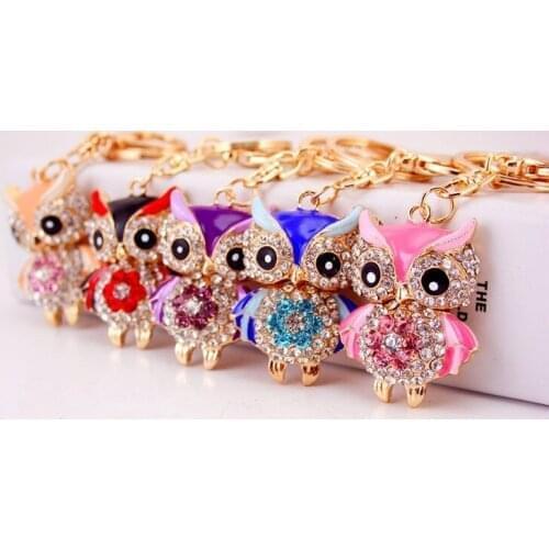 2021 Fashion Owl Keychain Charm Animal Pendant Jewelry Handbag Purse Bag Key Ring Women Ornament Car Key Chain Gift 5 Color