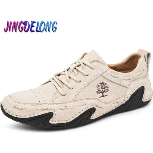 Mens Casual Shoes Suede Leather Breathable Outdoor Mens Sneakers Handmade Non-slip Mens Driving Shoes Walking Flats Hot Sale