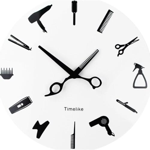Timelike Barber Stylist Tools Wall Clock Modern 3D Quartz Non Ticking Beauty Hair Salon Clocks Watch For Home Decor Gift