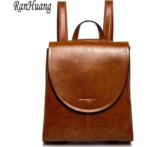 RanHuang New 2018 Women Genuine Leather Backpack High Quality Fashion Backpack Womens Vintage Rucksack mochila feminina A1187