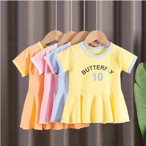 Girls short-sleeved dress Letter printed dress Cotton O-neck dress Toddler girls kids summer Casual Sport dress 1 2 3 4 5 6 Yrs