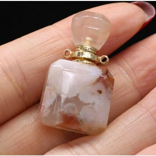 Natural Stone Perfume Bottle Essential Oil Diffuser Connectors Pendant Charms Cherry Agates Fit Necklace for Women Size 18x30mm