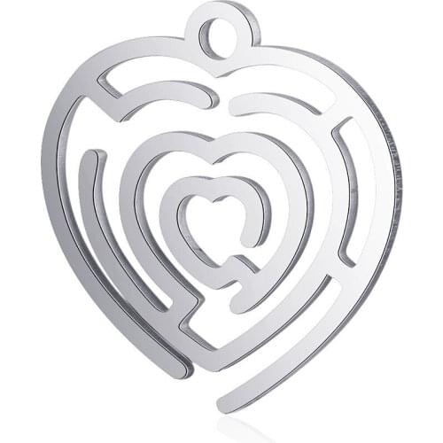 10pcs Maze Heart Pendant Charms Fashion Polished Stainless Steel Charms for Diy Jewelry Making Findings Accessories