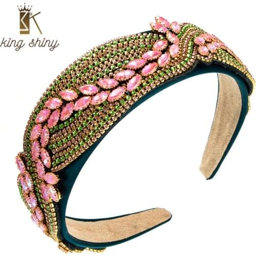 King Shiny Gorgeous Baroque Full Color Rhinestone Headband Vintage Diamond Crystal Beaded Wide-brimmed Hairband Girl Party Bezel