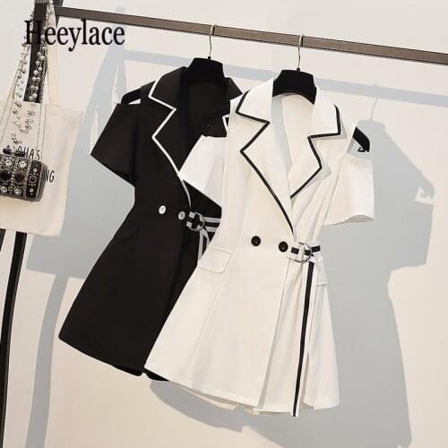 Plus size Office ladies Summer Blazer Set for women elegant Clothes Set off the shoulder short sleeve dresses and Shorts Suits