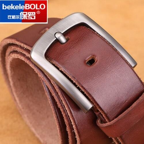 Mens Genuine Leather Belt Alloy Buckle Retro design High-quality Brand Belt For Men Top cowhide production