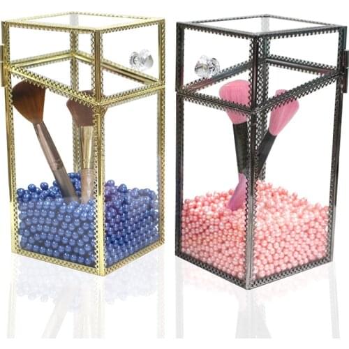 Retro glass flip brush tube Beauty brush tube dust Bronze edging makeup brush barrel Brush storage box