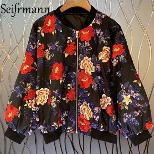 Seifrmann New 2021 Autumn Women Fashion Designer Jacket Lantern Sleeve Gorgeous Embroidery Loose Printed Short Coats Overcoat