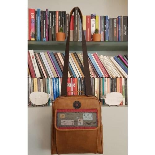 Unisex-Nature Friendly Vegan Bag, Bohemian Style, Tumbled Image Given Linen Fabric, natural and High Quality Artificial Leather