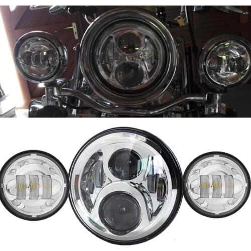 7inch LED Headlight +4.5inch Fog Lights with 7" Bracket Mounting Ring for Harley Touring Electra Glide Road King Street Glide