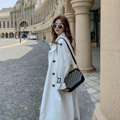 Spring and Autumn 2021Korean Trench Coat for Women Fashion white Double Breasted Loose Casual BF Elegant Simple All-match Coat