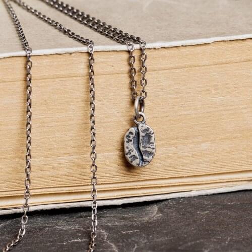 Punk Style Retro Vintage Silver Necklace Pendant S925 Sterling Silver Round Coffee Bean Pendant