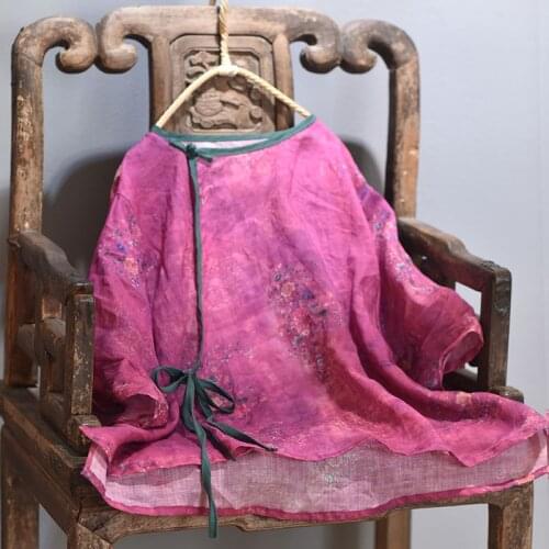 Women Loose Ramie Blouse Tops Female Retro Printed Ramie Shirts Ladies 2020 Summer Handmade Button Chinese Style Shirt