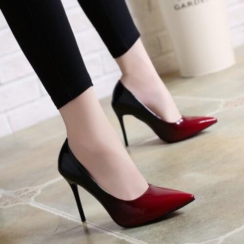 2021 New Women Shallow Pump Basic Sandals GradientRamp Colors Slip On PU High Heels Lady Sandal Femme Fashion Shoes
