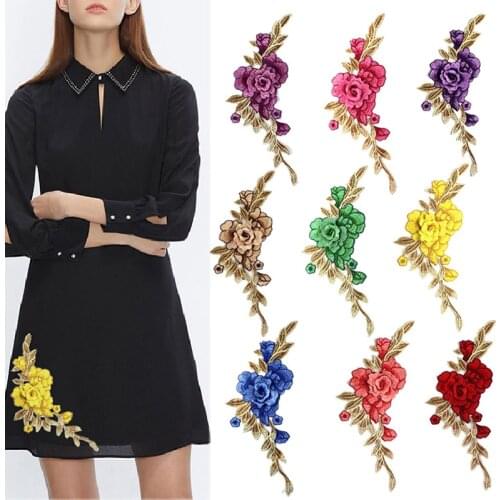 1pc 4D Red Rose Embroidered Sewing On Patch Flower Iron On Patch Stickers Clothes Badge Sewing Fabric Applique Supplies Patches