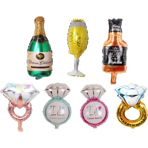 10pcs 16inch Lover Wedding Marriage Balloon rose gold Diamond Ring Foil Balloon bottle &cup Air Balloon Event Party Supplies