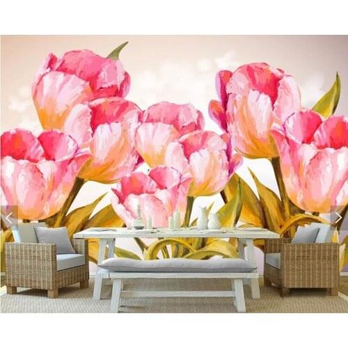 Custom flower 3d wallpaper,tulip watercolor floral mural for living room sofa children room background decor papel de parede