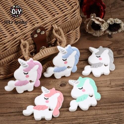 Lets Make Baby Teether Food Grade Silicone Rodent 5pc Unicorn Shape Baby Teething Pendant Diy Pacifier Chain Silicone Teethers