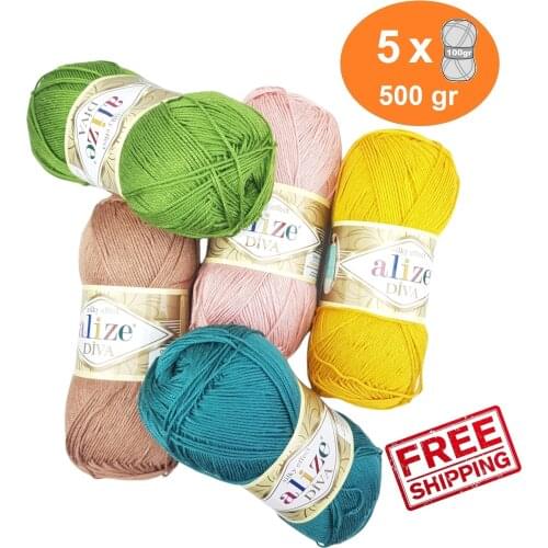 Alize Diva Yarn 5x100gr-350mt %100 Microfiber Acrylic DIY Knitting Crochet Soft Summer Lace Bikini Swimsuit Thin Made in Turkey