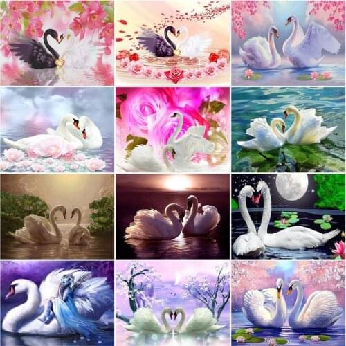 SDOYUNO Full Square/Round 5D Diamond Painting Swan DIY Diamond Embroidery Icon Scenery Mosaic Animals Pattern Home Decor