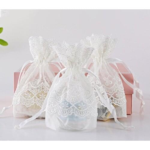 White Lace Bag with Drawstring Jewelry Candy Biscuit Packaging Bag Durable Long Lasting for Party Festival 2020ing