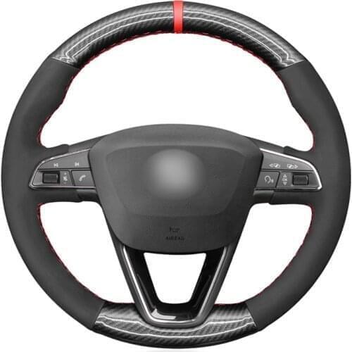 Black Suede Carbon Fiber Leather Car Steering Wheel Covers For Seat Leon 5F Mk3 2013-2020 Ibiza 6J Tarraco Arona Ateca Alhambra