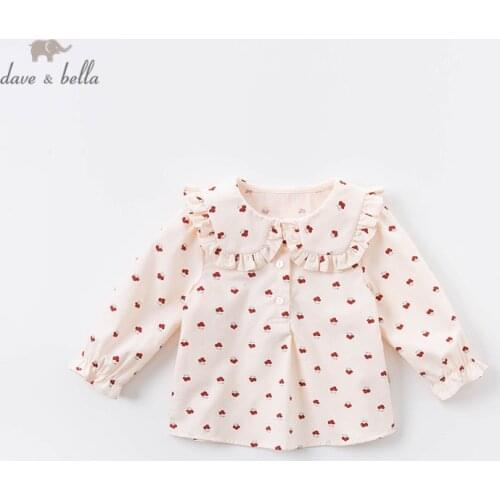 DBJ14427 dave bella autumn baby girls floral print shirts infant toddler tops children high quality clothes