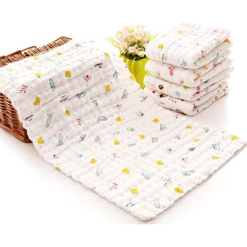 Baby Towel 6 Layers Muslin Bibs Childrens Towel Pure Cotton Baby Face Towel 30*50 Printed Childrens Gauze Washcloth Towel