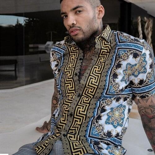 Men Shirts Hawaiian Short Sleeve Shirt Ethnic Printed Casual Loose Chemise Homme Vintage Beach Shirt Summer Fashion Men Blouse