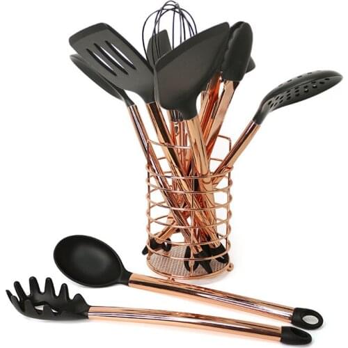Cooking Tools Rose Golden Stainless Steel Silicone Spoon Soup Ladle Spatula Turner Kitchen Cooking Utensil Set
