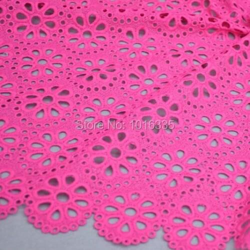 Graceful Hot pink lace fabric Milk Cotton Guipure Lace Fabric For Evening / Wedding Dress DHL shipping