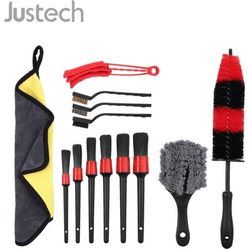 Justech 13Pcs Wheel Brush Kit Wheel & Rim Brush Car Detail Brush Short Handle Feather Brush Car Wash Kit For Car Cleaning