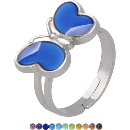 JUCHAO Mood Rings Fashion New Female Cute Flying Thermochromic Butterfly Ring Opening Adjustable Magic Jewelry Rings for Women