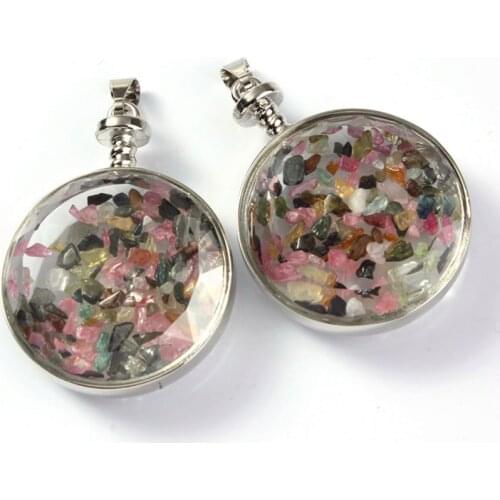 Kraft-beads Silver Plated Round Glass Wish Bottle Tourmaline Stone Pendant Transfer Lucky Gift