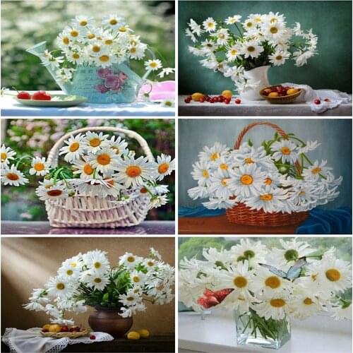 HUACAN Painting By Numbers Flowers Drawing On Canvas DIY Pictures By Number Daisy Hand Painted Paintings Flower Home Decor