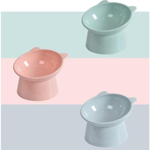 Non-slip Plastic Cat Bowl Feeder with Raised Stand Cats Ear Food Water Small Dog Pet Supply 15 Degrees Tilted Safeguard Neck