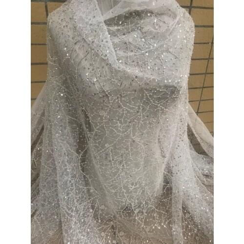 Popular French tulle lace fabric with beads J-928810 wedding lace fabric for nice dress