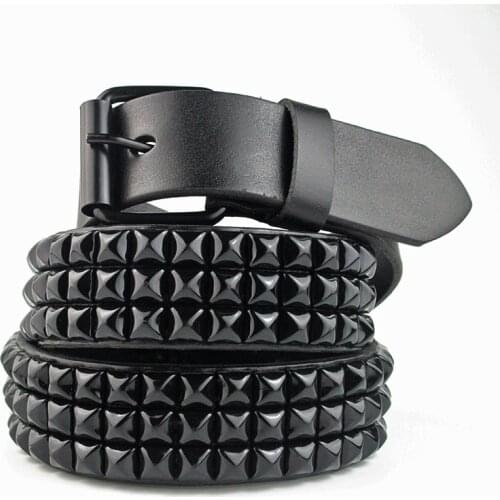 Designer Belts Men High Quality Black Pyramid Rivet Cowhide Leather Belt Fashion Luxury Brand Women Jeans Men&Womens Punk Belt