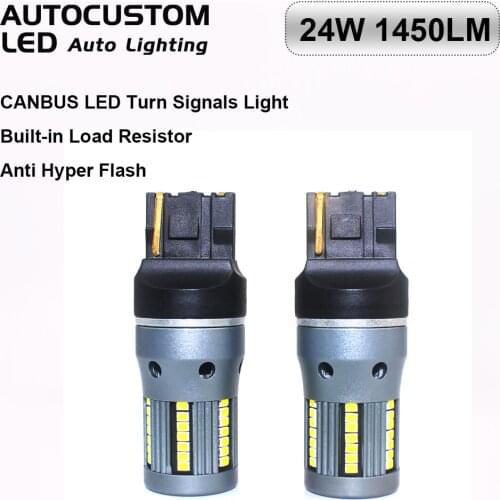 2Pcs CANBUS Anti Hyper Flash T20 7440 W21W WY21W LED Bulbs 1300LM Error Free Replace For Car Turn Signal Lights