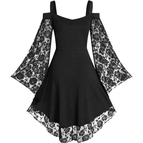 Gothic Retro Lace Patchwork Ladies Dress Gothic Bandage Ladies Belt Dress