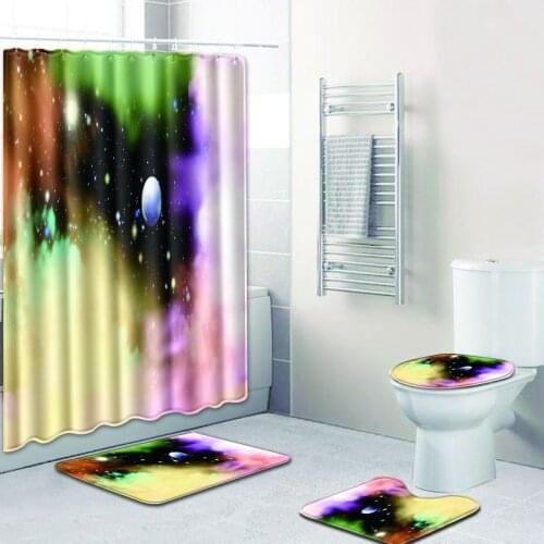 4PCS 180x180cm Waterproof Shower Curtain With 12 Hooks + Non-slip Toilet Seat Cover Bathroom Rugs Set Floor Mat