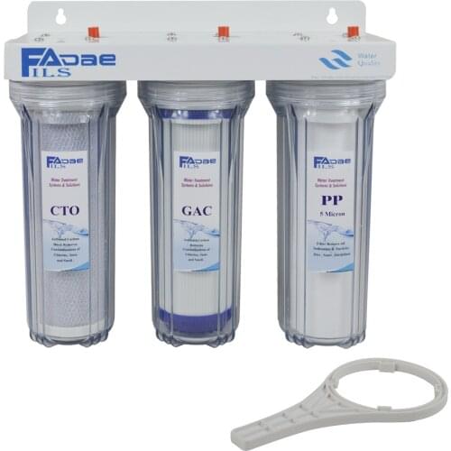 High Quality! Three Stage Whole House Water Filtration System with Sediment, GAC, Carbon Block, 3/4" Inlet&Outlet -Transparent