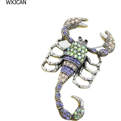 WXJCAN new scorpion Tail can move of insect brooch Metal inlay much colorful rhinestone vintage brooches Size 55mm*27mm