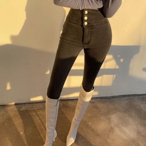 Denim Trousers Vintage Stretch Elastic Fashion 2021 High Waist Pencil Autumn Women Korean Denim Pants Jeans Spring Streetwear