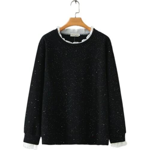 Plus Size XL-4XL Women Autumn Spring Hoodies Casual Long Sleeved Pullovers with Glitters