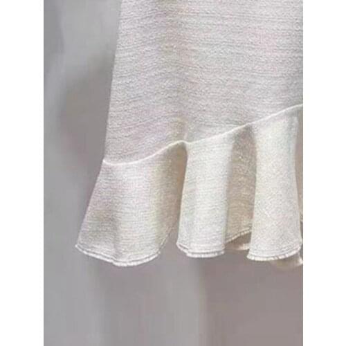 Women Dress Autumn and Winter New Style Tweed Round Collar Sleeveless Slim Irregular Dress