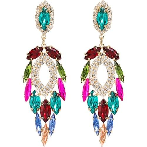 ZHINI Luxury Bohemia Enamel Dangle Earrings for Women 5 Colors Waterdrop Rhinestone Long Earrings Wedding Statement Jewelry Gift