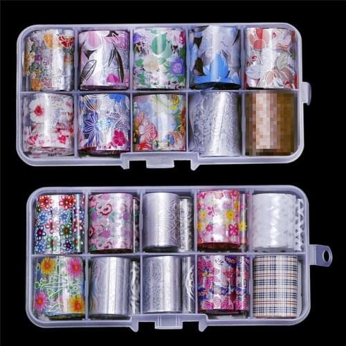 1 Box Transfer Foil 10 Rolls Laser Foils Sticker Sparkly Sky Glitter Nail Art Transfer Stickers Slider Paper For Manicure 3D Tip