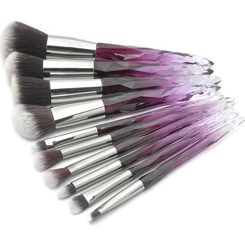 10Pcs Purple Crystal Glitter Makeup Brushes Pro Big Powder Brush Eye Shadow Blending Kwasten Shader Crease Eyebrow Makeup Tools